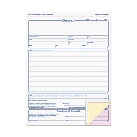 Cardinal Brands Adams, Contractor Proposal Form, 3-Part Carbonless, 8 1/2 X 11 7/16, 50 Forms NC3819